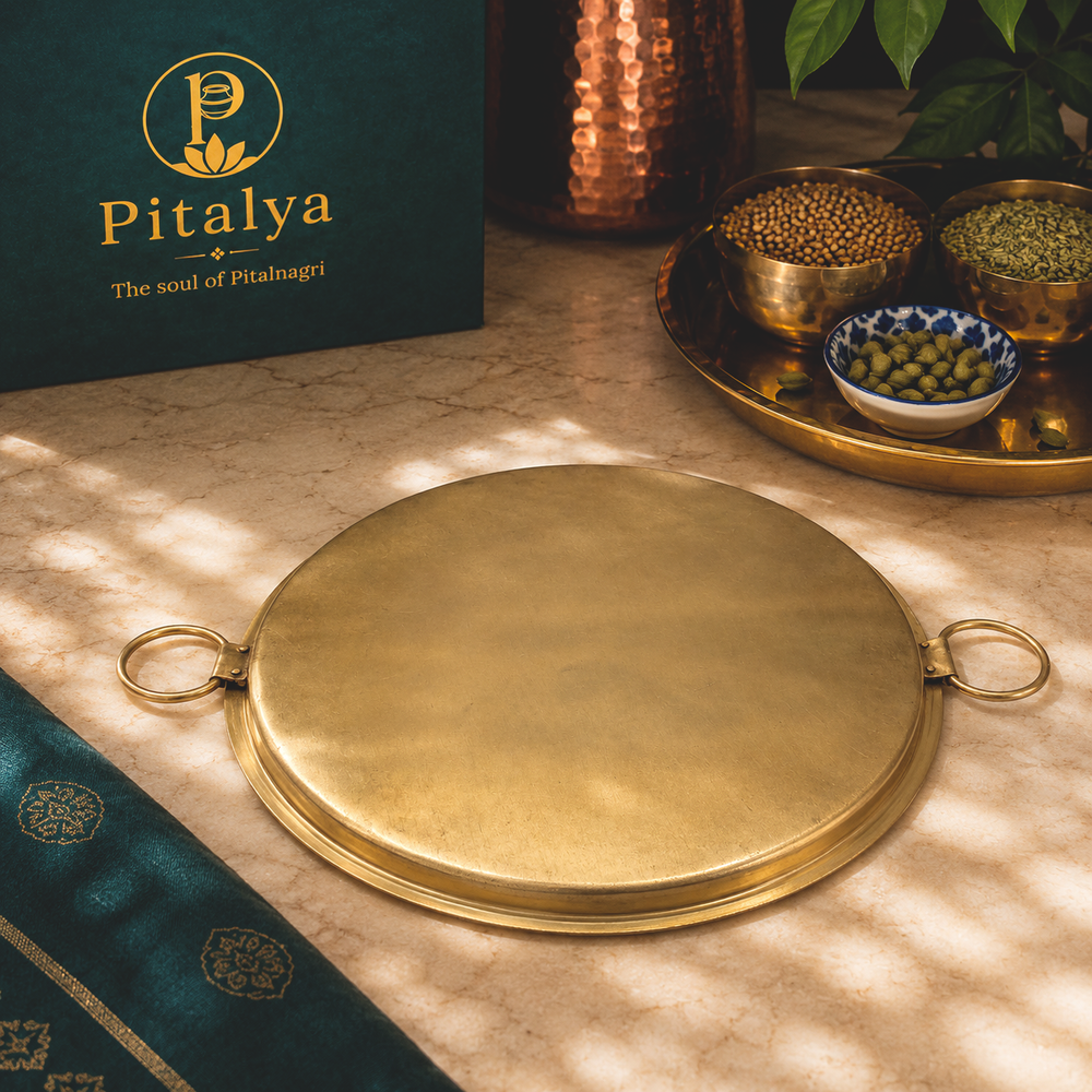 Pitalya handcrafted pure brass dosa tawa with food-safe kalai lining for traditional Indian cooking