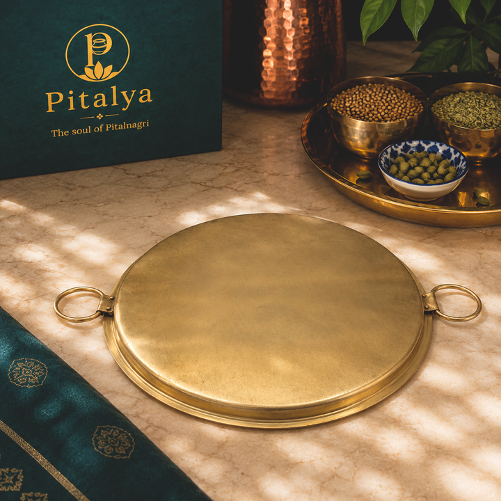 Pitalya handcrafted pure brass dosa tawa with food-safe kalai lining for traditional Indian cooking