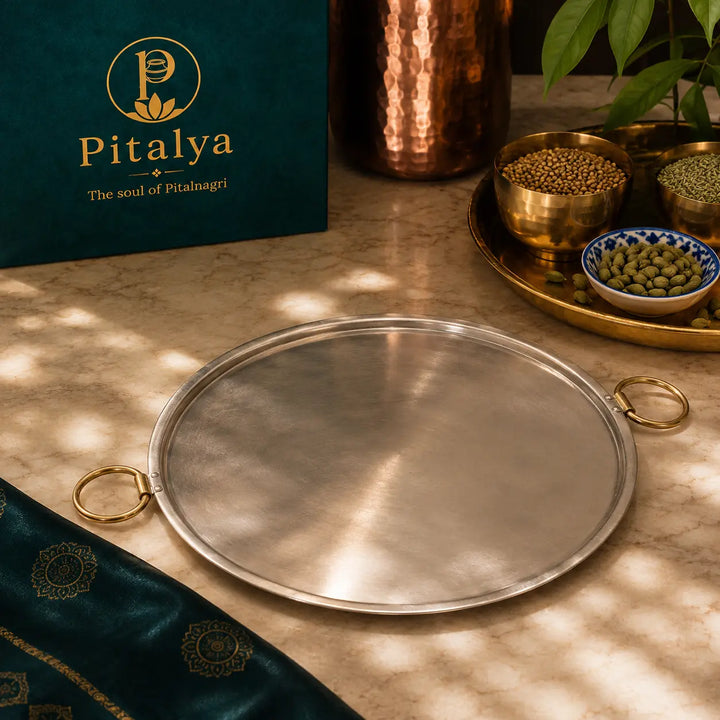 Pitalya handcrafted pure brass dosa tawa with food-safe kalai lining for traditional Indian cooking