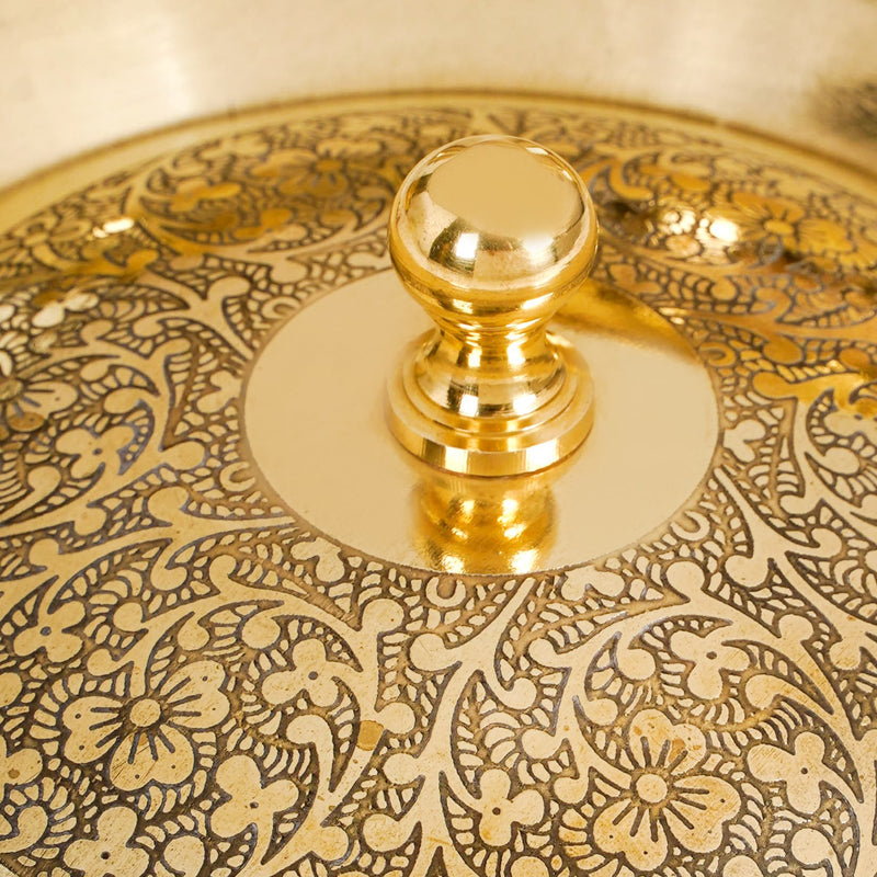 Brass Embossed Handi with Lid - Food safe Kalai Lining
