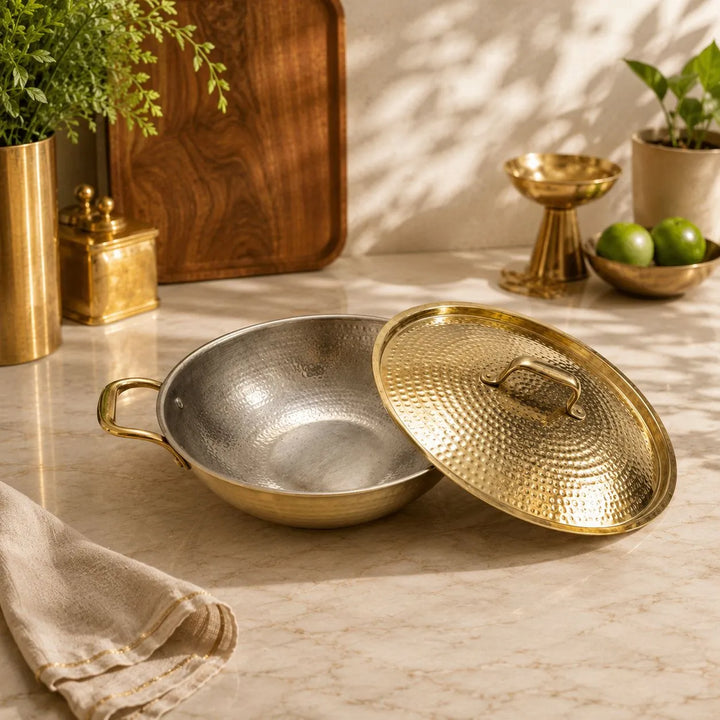 Brass Kadhai with Lid- Food Safe Kalai Lining