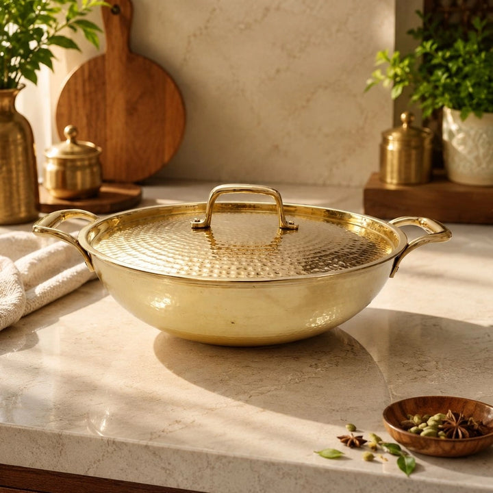 Brass Kadhai with Lid- Food Safe Kalai Lining