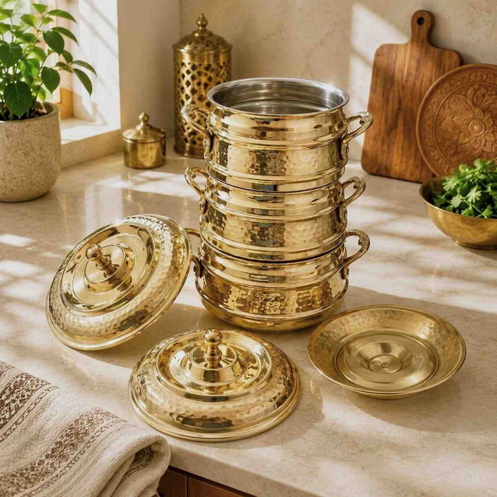 Royal Hammered Brass Handi with Lid- Food-Safe Kalai Lining