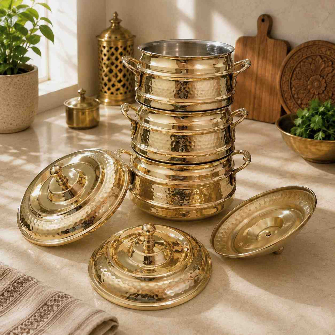 Royal Hammered Brass Handi with Lid- Food-Safe Kalai Lining
