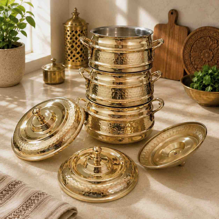 Royal Hammered Brass Handi with Lid- Food-Safe Kalai Lining