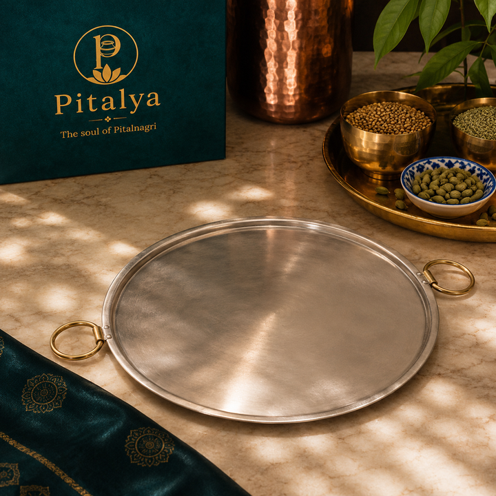 Pitalya handcrafted pure brass dosa tawa with food-safe kalai lining for traditional Indian cooking