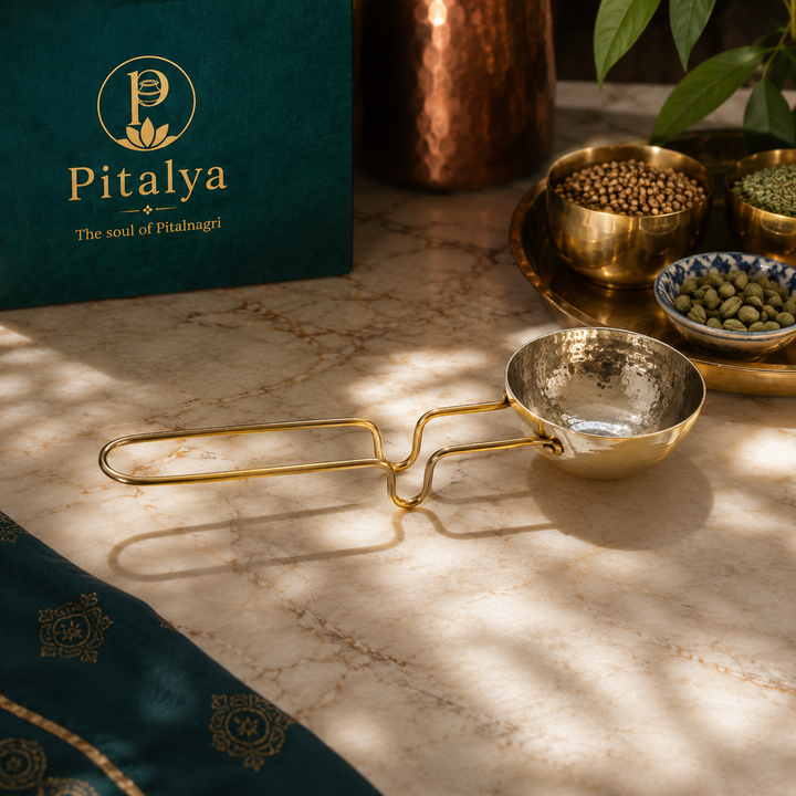 Brass Tadka Pan with Long Handle- Food-Safe Kalai Lining