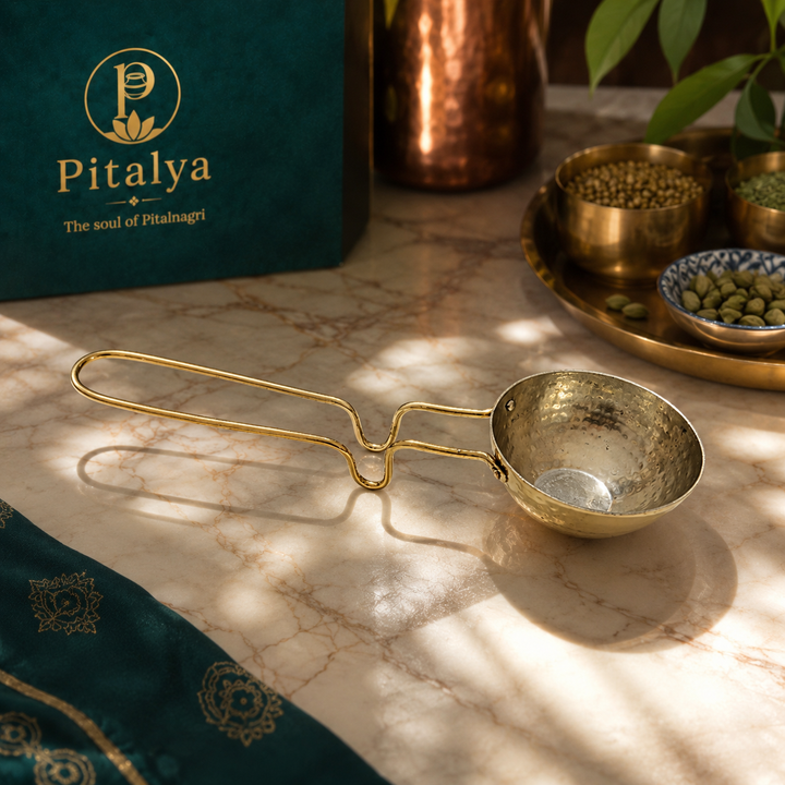Brass Tadka Pan with Long Handle- Food-Safe Kalai Lining