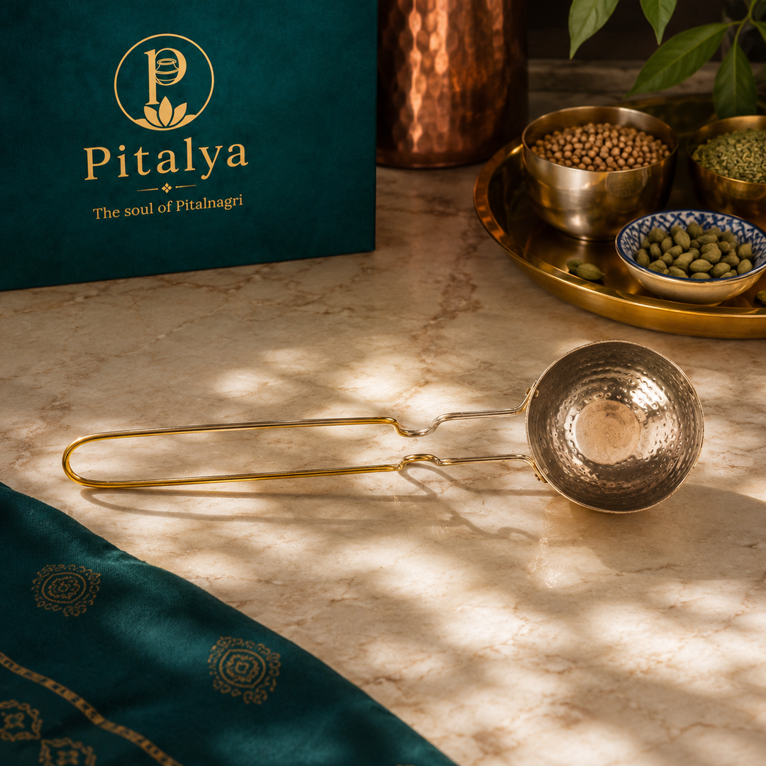 Brass Tadka Pan with Long Handle- Food-Safe Kalai Lining
