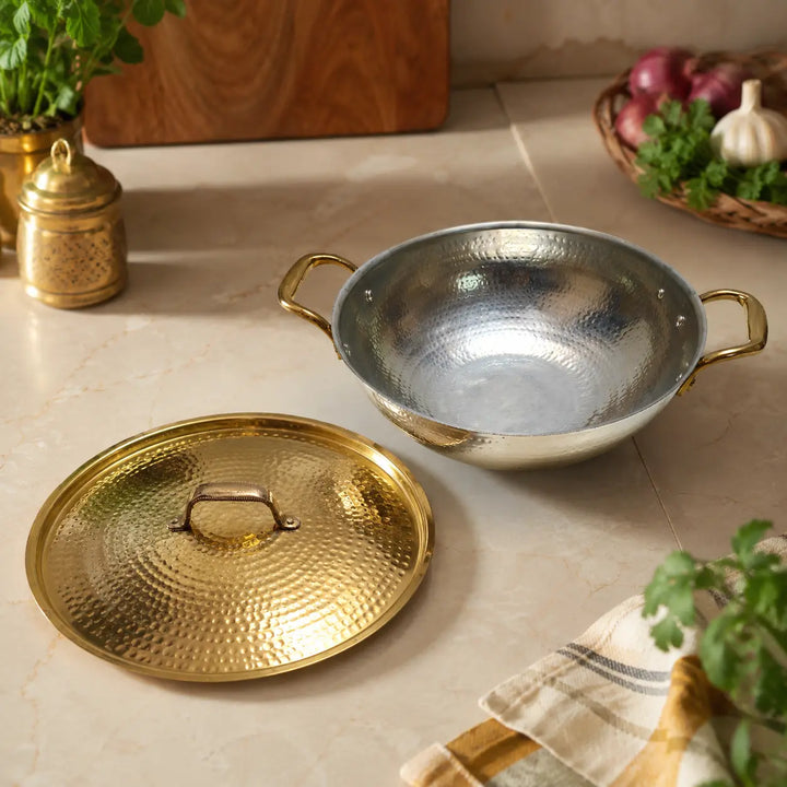 Brass Kadhai with Lid- Food Safe Kalai Lining