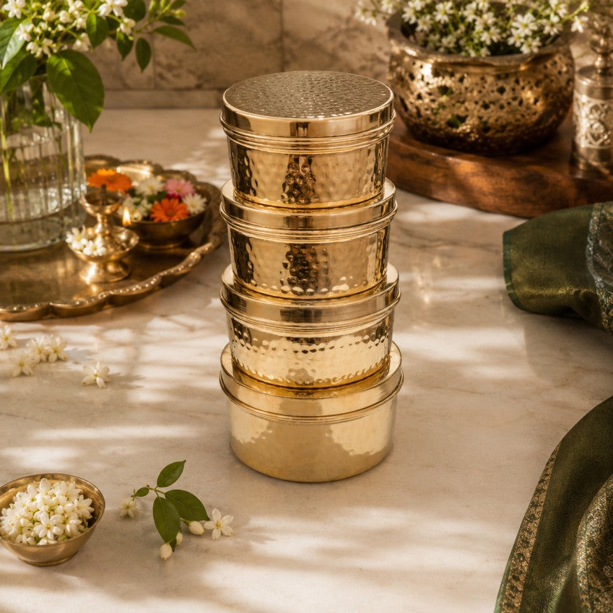 Pure brass ladoo box for serving Indian sweets and dry fruits