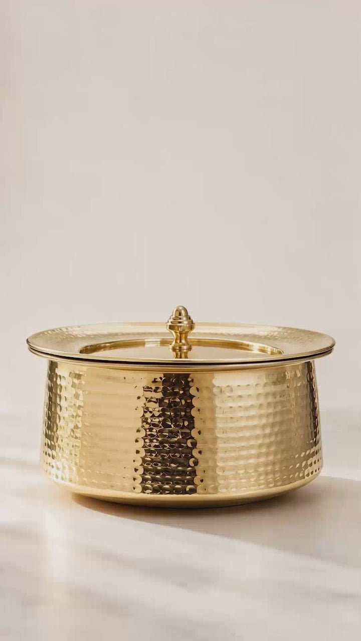 Brass Hammered Handi with Lid- Food Safe Kalai Lining