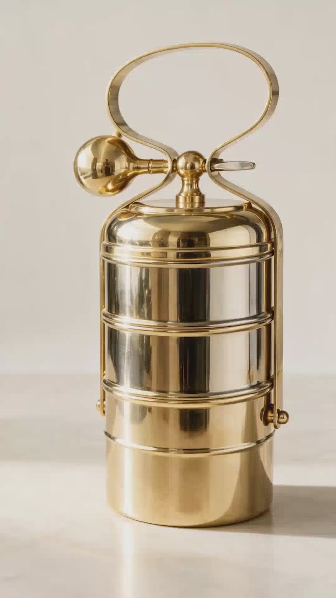 Brass 3 Tier Tiffin With Spoon- Food Safe Kalai Lining