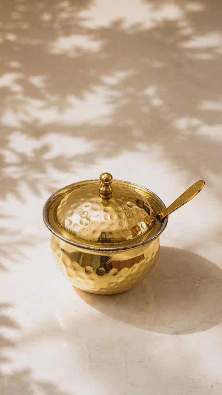Brass Ghee Pot With Lid With Spoon-Food-Safe Kalai Lining